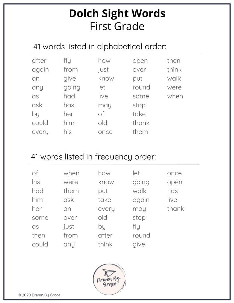 First Grade Sight Words